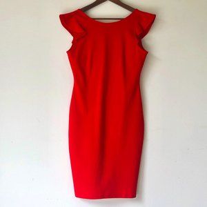 Body-Con Formal Midi Dress with Ruffled Sleeves